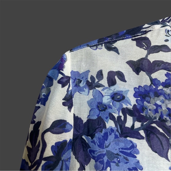 SEZANE Blue & White Floral Printed Lightweight Silk Button Down Pierro Shirt - Picture 10 of 15